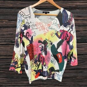 CHARLIE B Pink Yellow Graphic Blouse Relaxed Fit